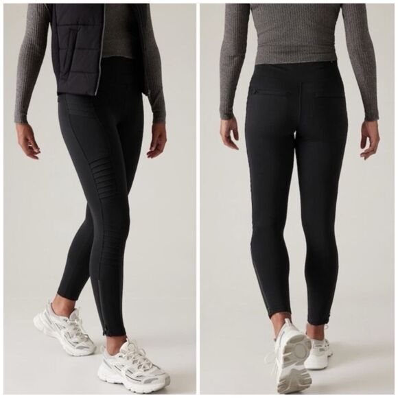 Athleta Delancey Moto Tight Leggings in Black 598323 Zip Ankle Size L - Picture 1 of 16